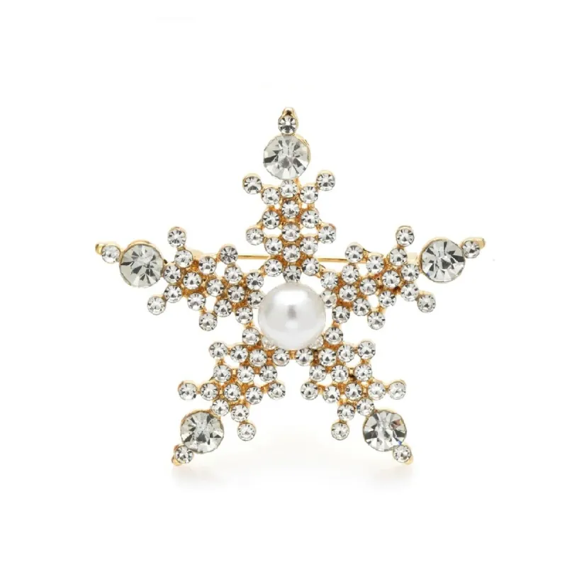 Goldtone Imitation Pearl & Crystal Snowflake Brooch sold by Zulily