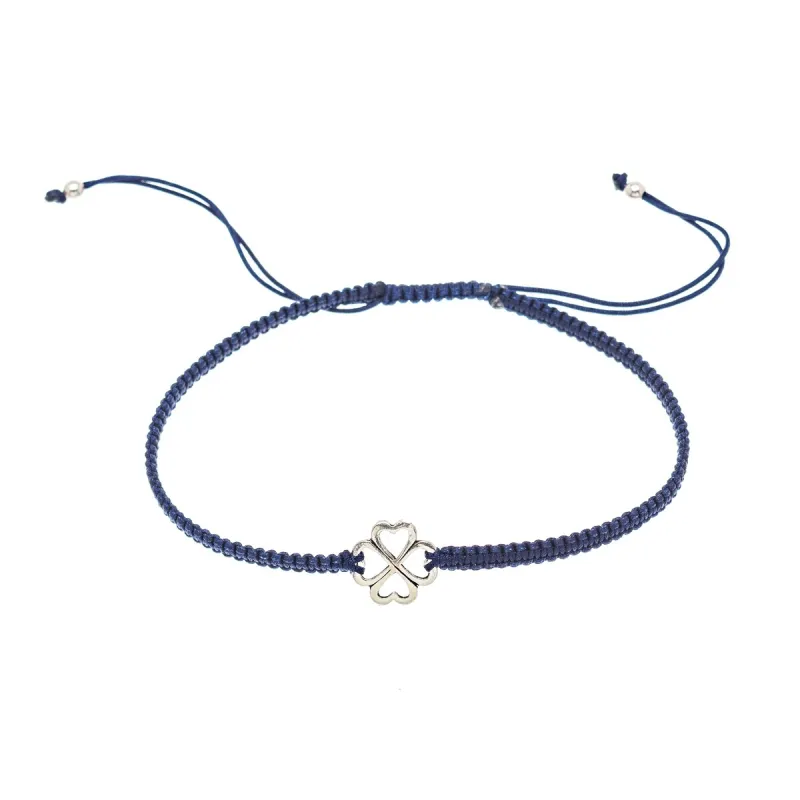 Blue Black Adjustable Bracelet With Sterling Silver Clover sold by Zulily