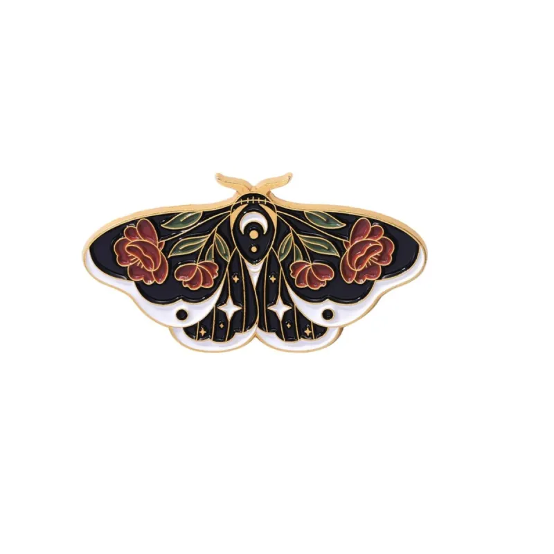 Don't AsK Black & Goldtone Red Flower Moth Pin Brooch sold by Zulily