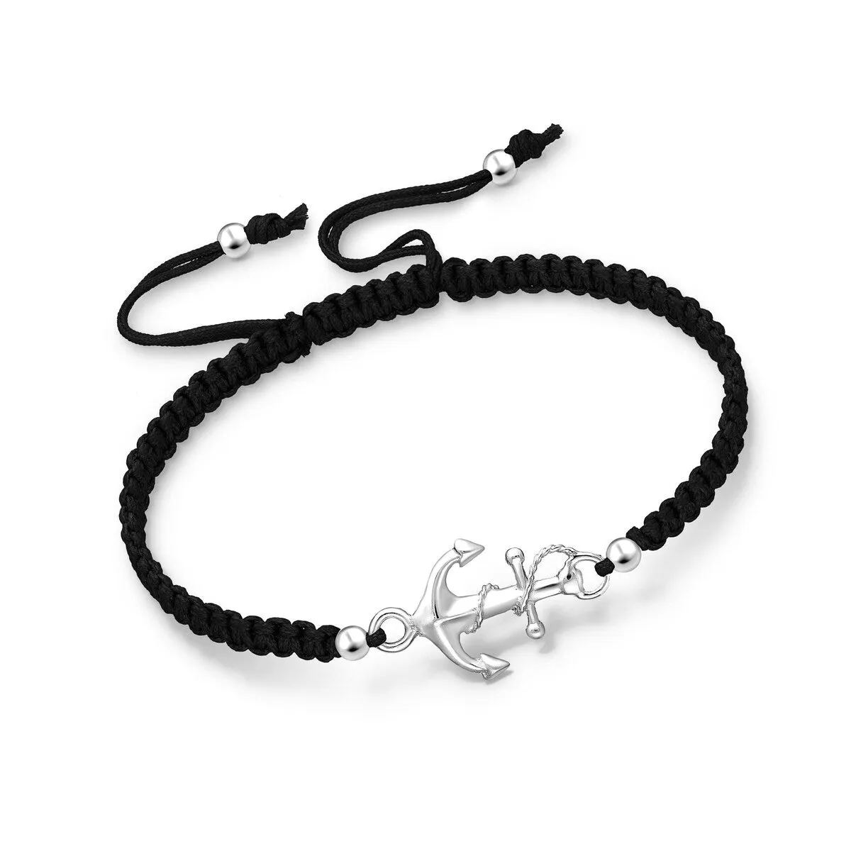 Sterling Silver Black Braided Anchor Adjustable Bracelet sold by Zulily