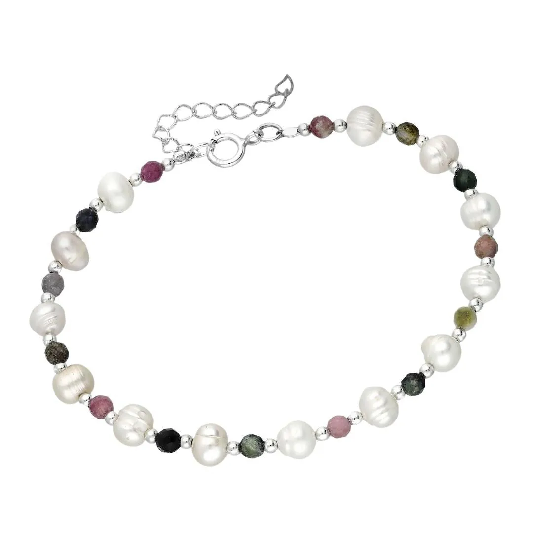 Sterling Silver Freshwater Pearl and Tourmaline Beaded Bracelet - Multi sold by Zulily