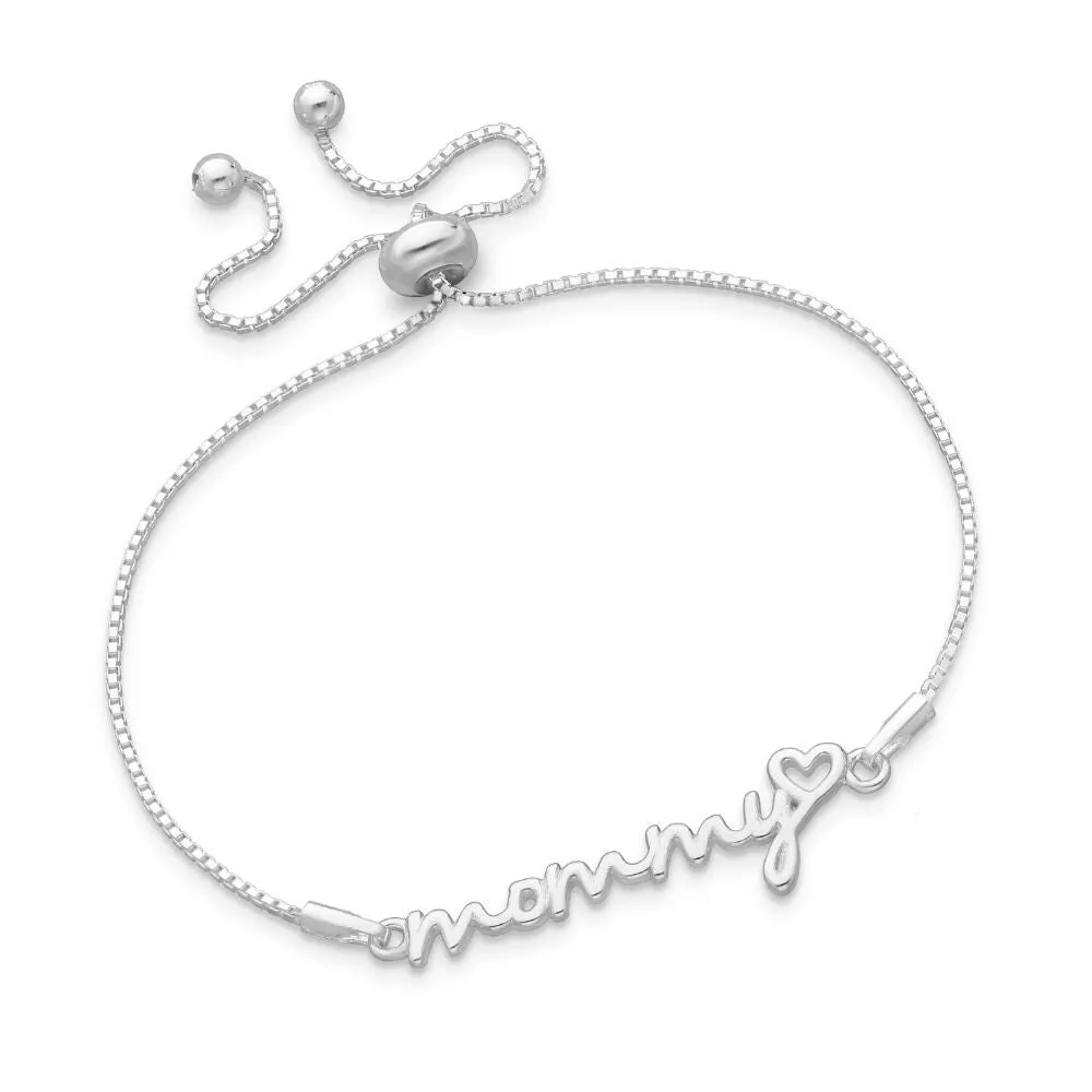 Sterling Silver 'Mommy' with Heart Adjustable Bracelet sold by Zulily