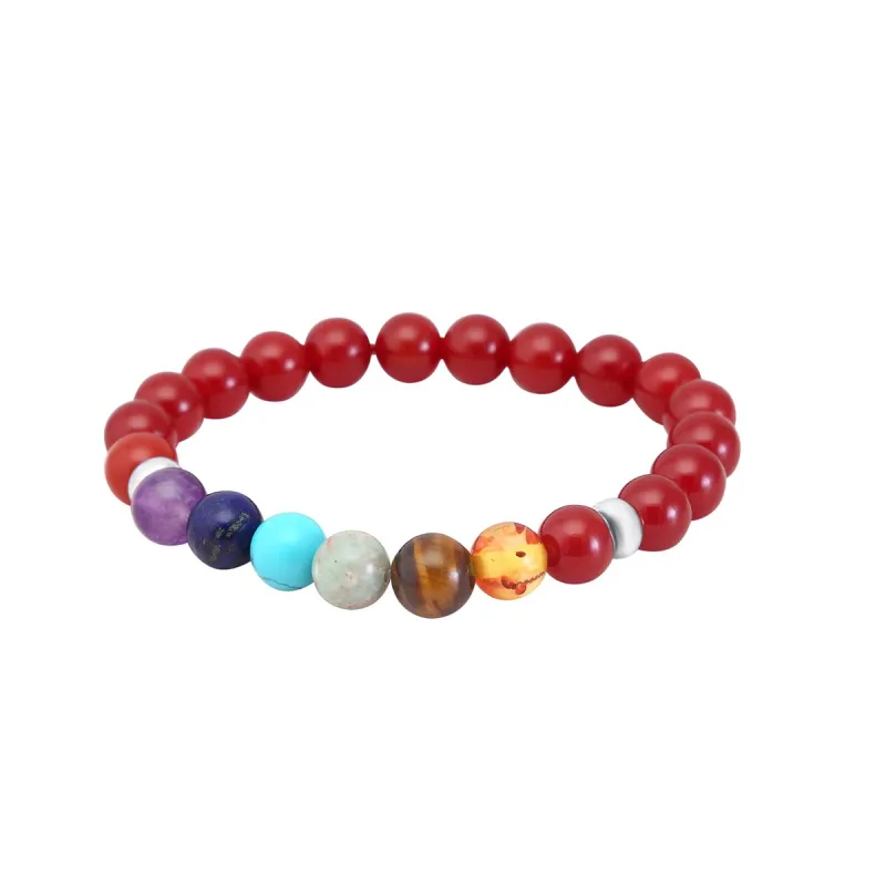 Red Agate and Chakra Bead Stretch Bracelet sold by Zulily