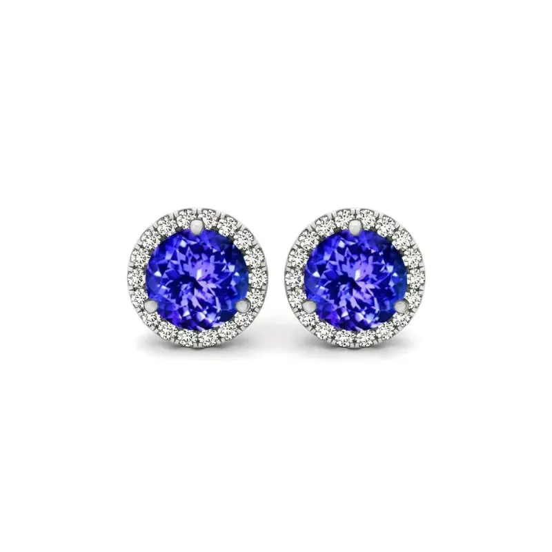 925 Sterling Silver Halo Round Cut Tanzanite Stud Earrings sold by Zulily