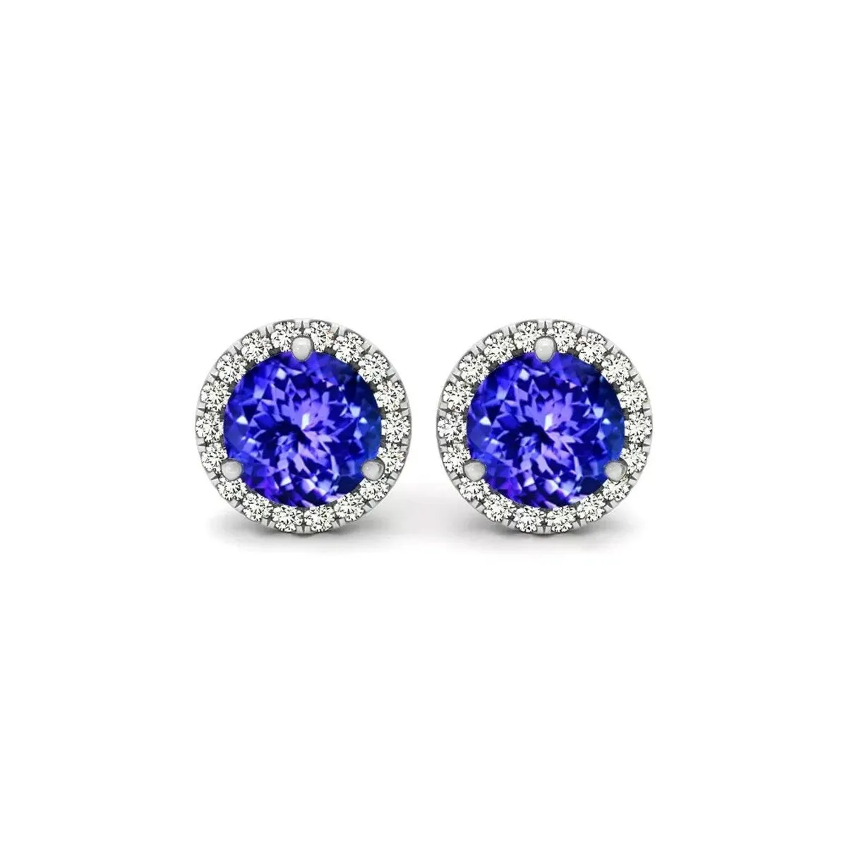 925 Sterling Silver Halo Round Cut Tanzanite Stud Earrings sold by Zulily