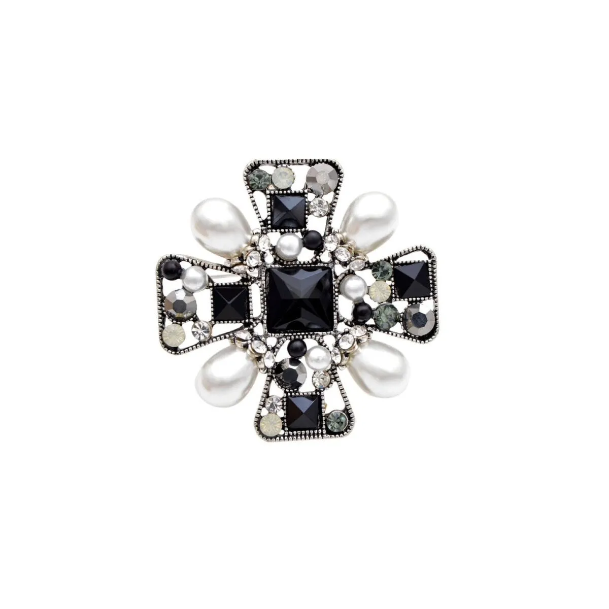 Black Imitation Pearl Cross Brooch sold by Zulily