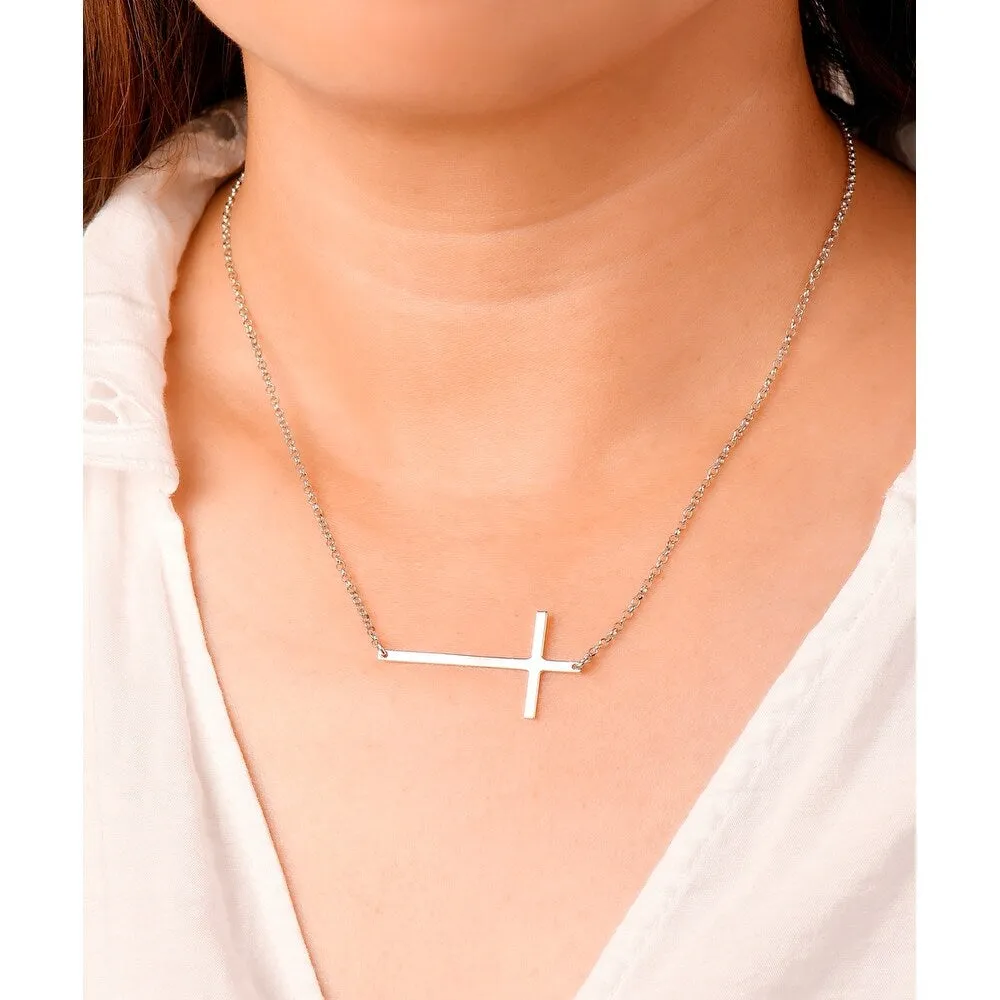 Vera & Co Sterling Silver Sideway Cross Necklace sold by Zulily