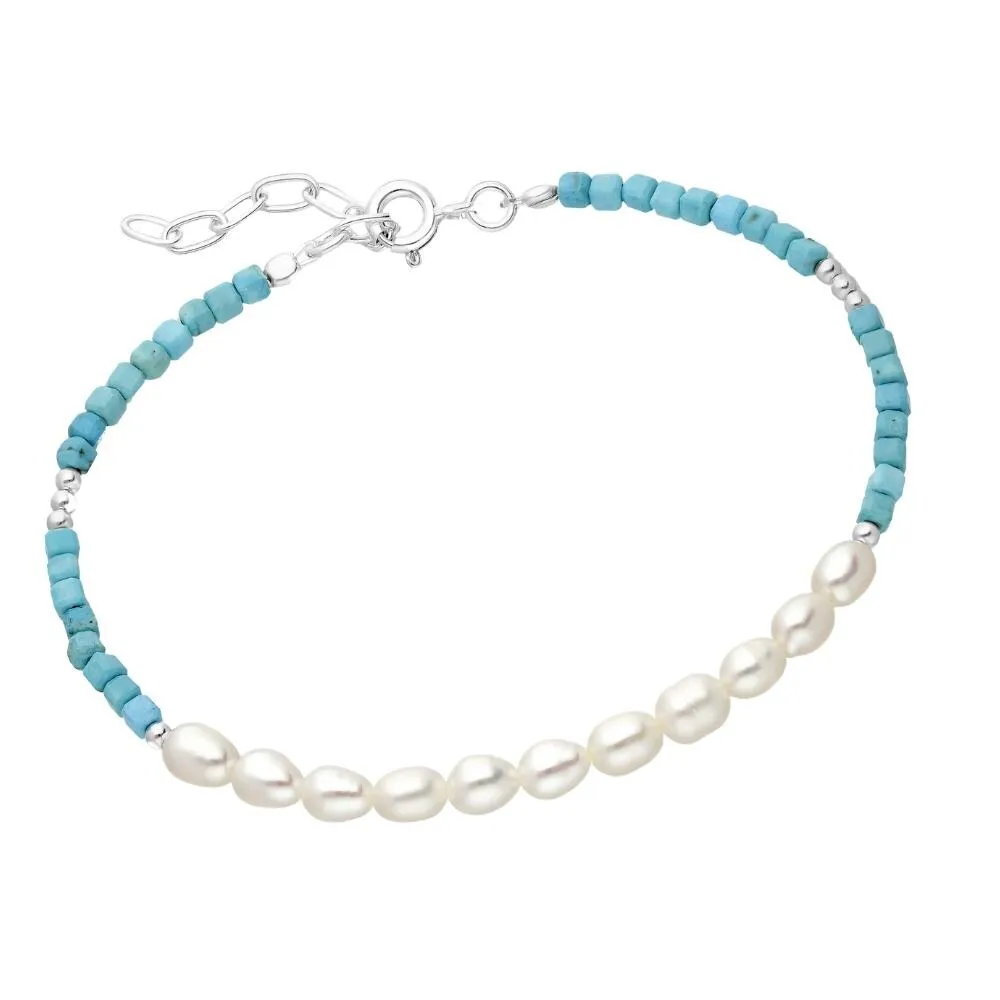 Sterling Silver Beaded Turquoise & Freshwater Pearl Bracelet sold by Zulily