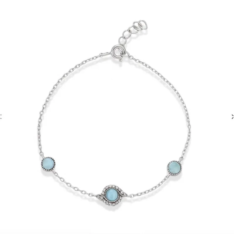 Sky Blue Larimar & Sterling Silver Three-Stone Bracelet - Clear sold by Zulily