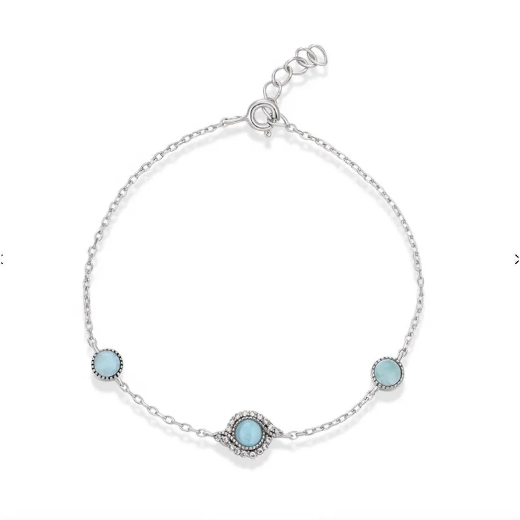 Sky Blue Larimar & Sterling Silver Three-Stone Bracelet - Clear sold by Zulily