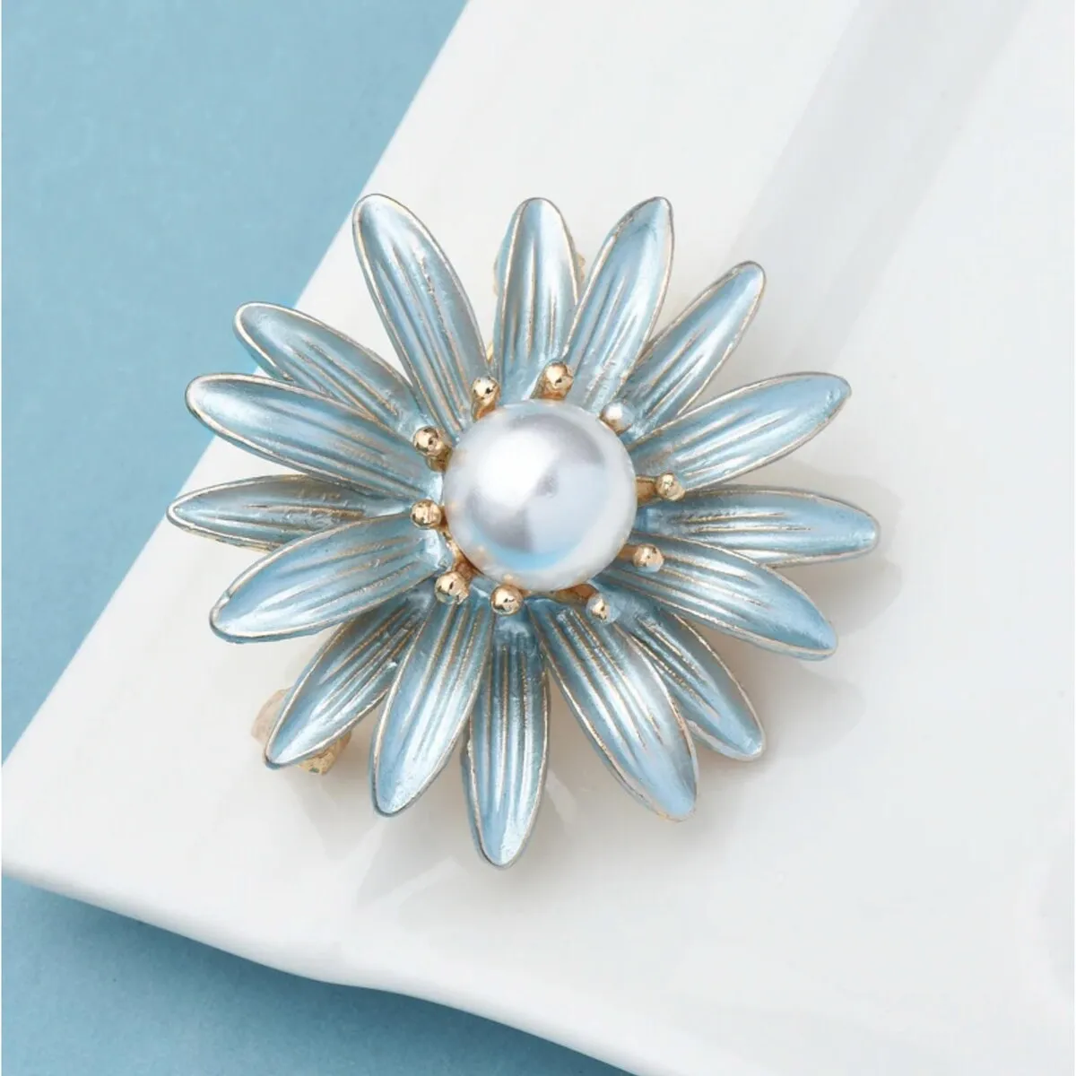 Blue Flower & Faux Pearl Brooch sold by Zulily product image thumbnail 2