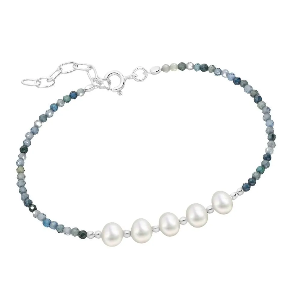 Sterling Silver Freshwater Pearl and Blue Apatite Beaded Bracele sold by Zulily