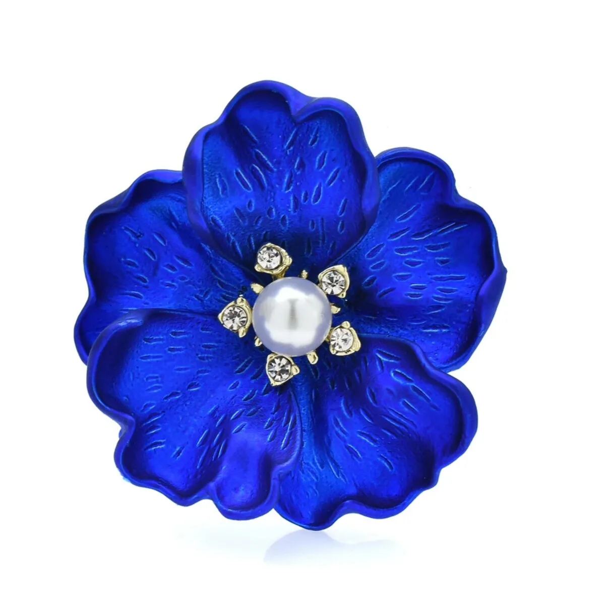 Royal Blue Flower & Imitation Pearl Brooch sold by Zulily