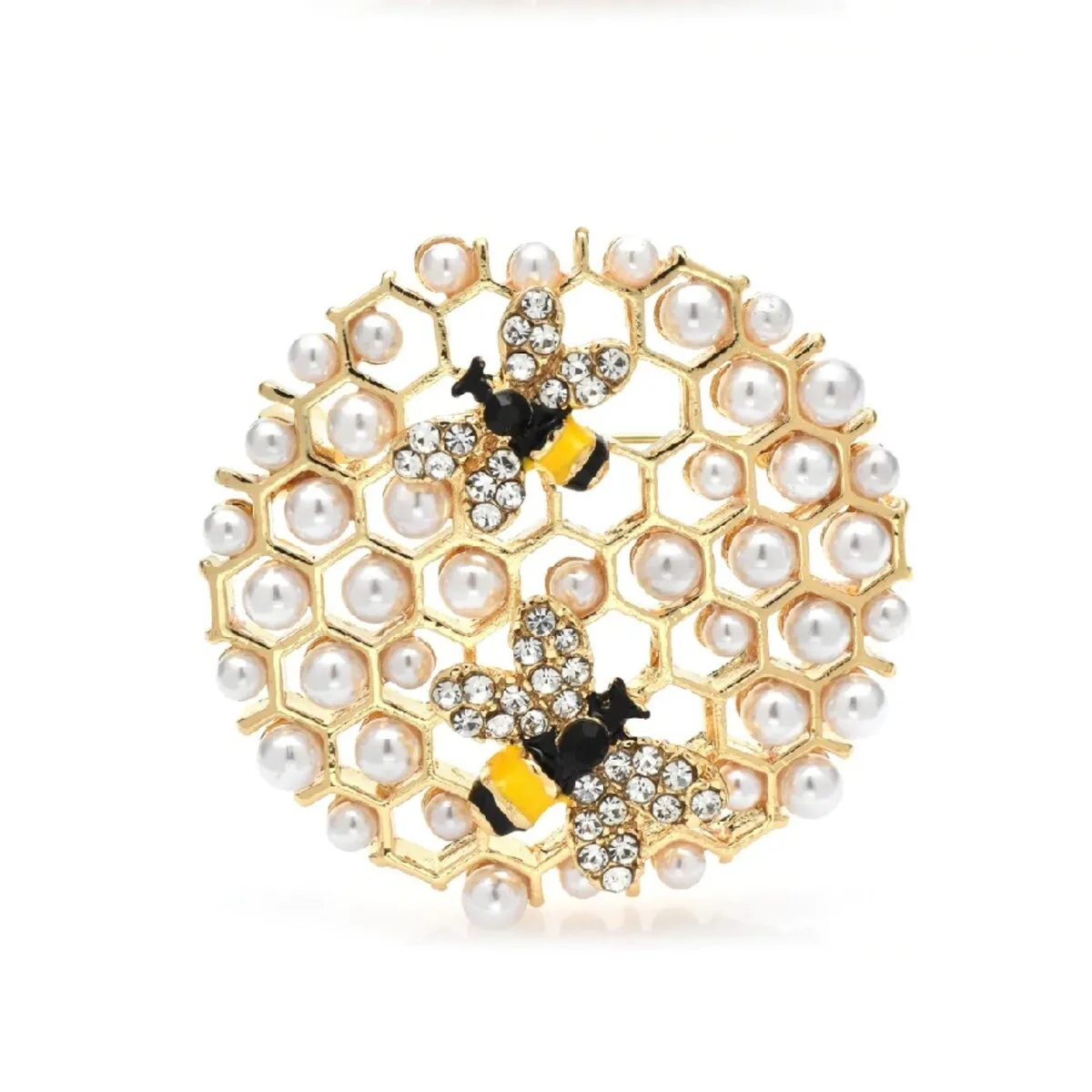 Goldtone Faux Pearl & Crystal Bee Honeycomb Brooch sold by Zulily