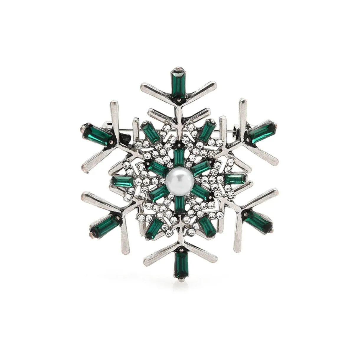 Green & Clear Crystal Snowflake Brooch sold by Zulily
