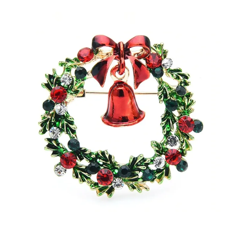 Red & Green Christmas Wreath With Bell Brooch sold by Zulily