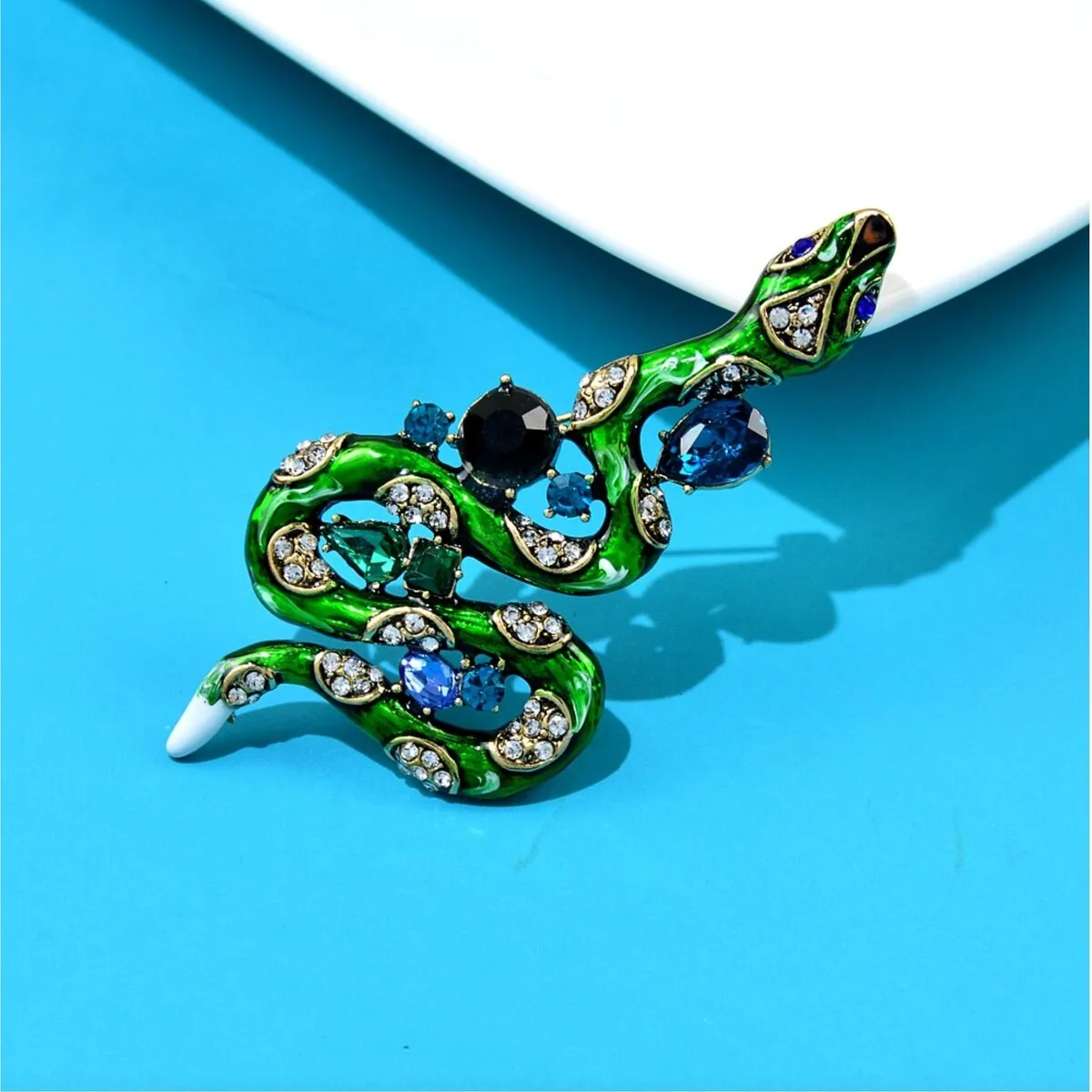 Green Winding Crystal Snake Brooch sold by Zulily product image thumbnail 2