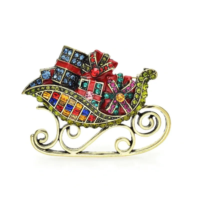 Multi Coloured Crystal Christmas Sleigh Brooch sold by Zulily