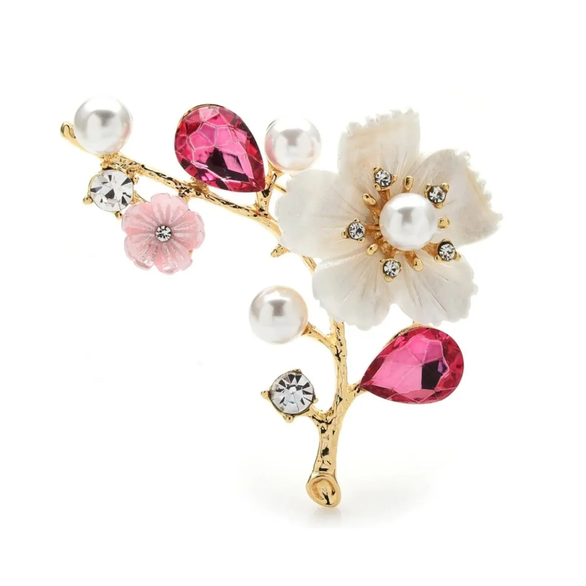 White Flower & Pink Crystal Floral Branch Brooch sold by Zulily