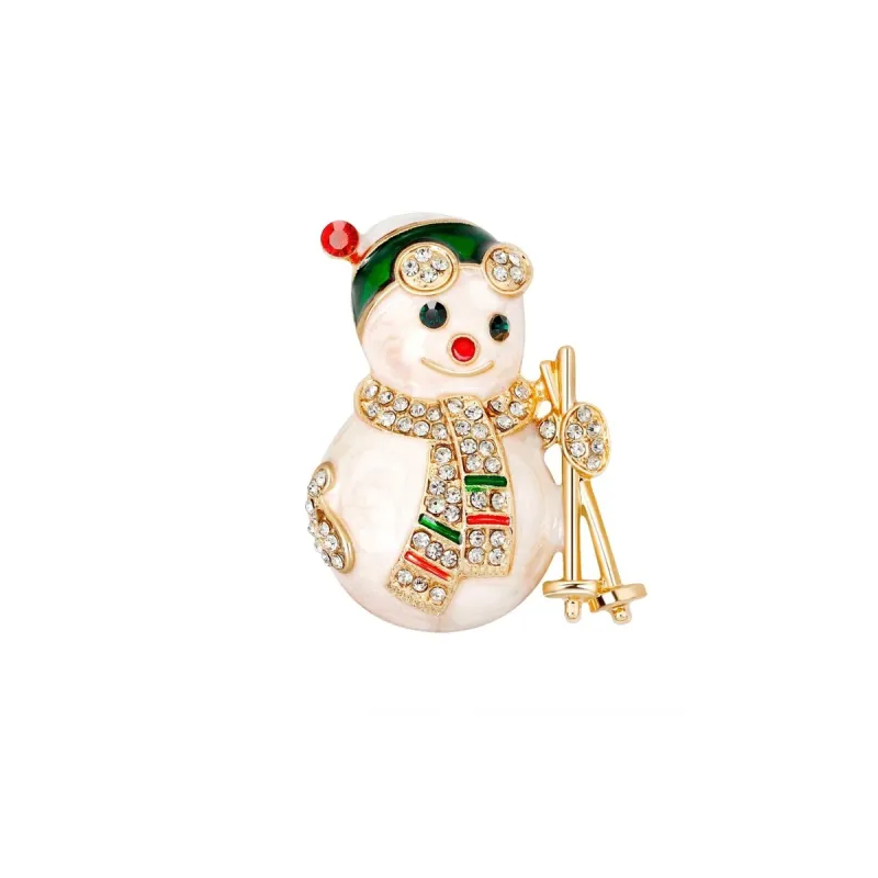 White & Crystal Skiing Snowman Brooch sold by Zulily