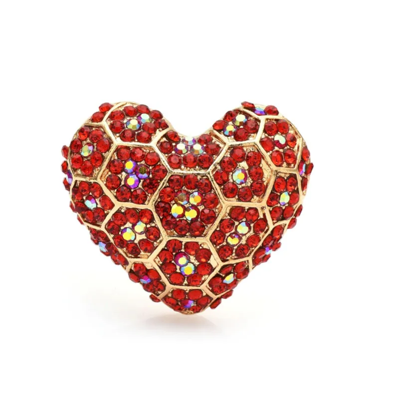 Goldtone And Red Crystal Heart Honey Comb Brooch sold by Zulily