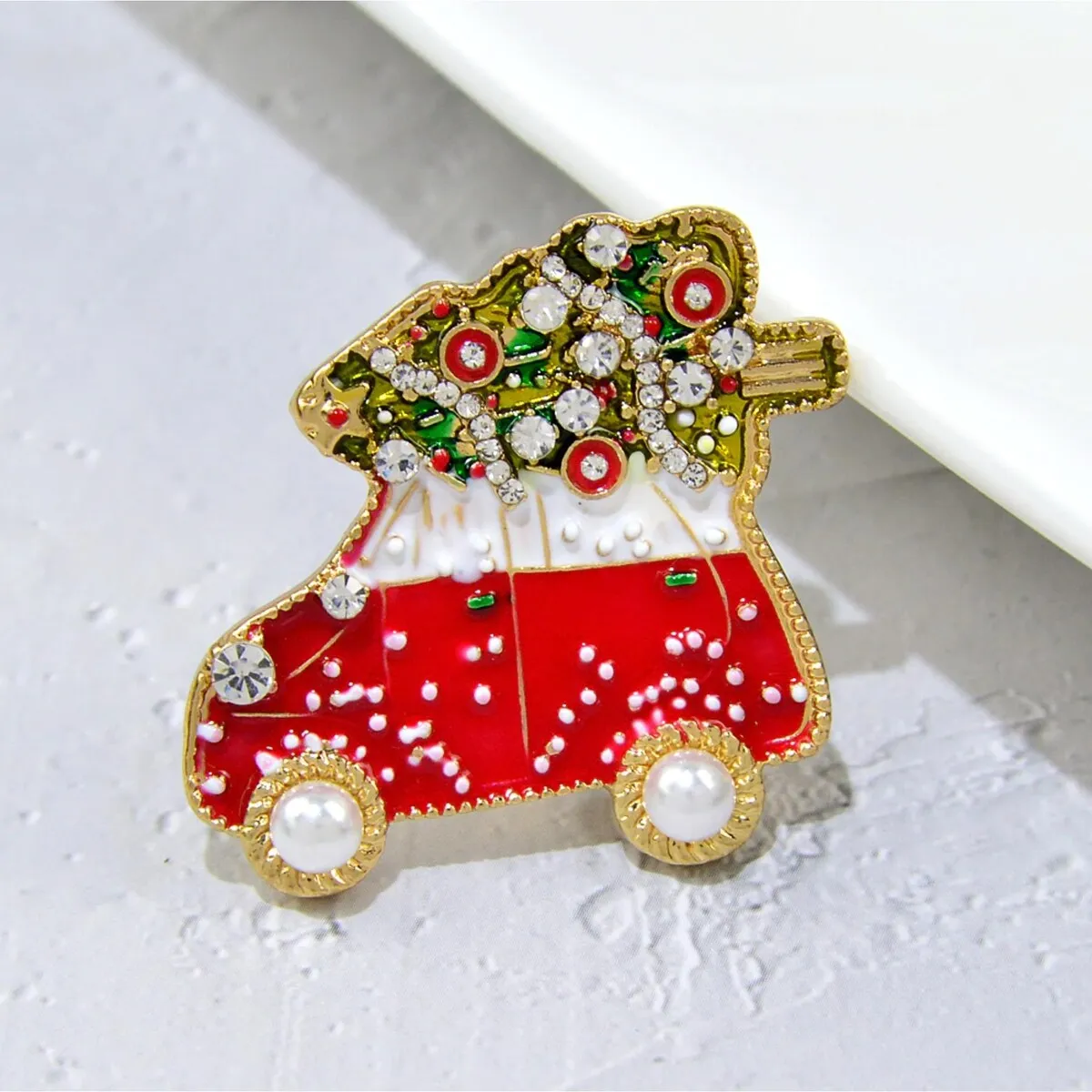 Red Car With Christmas Tree Brooch sold by Zulily product image thumbnail 2