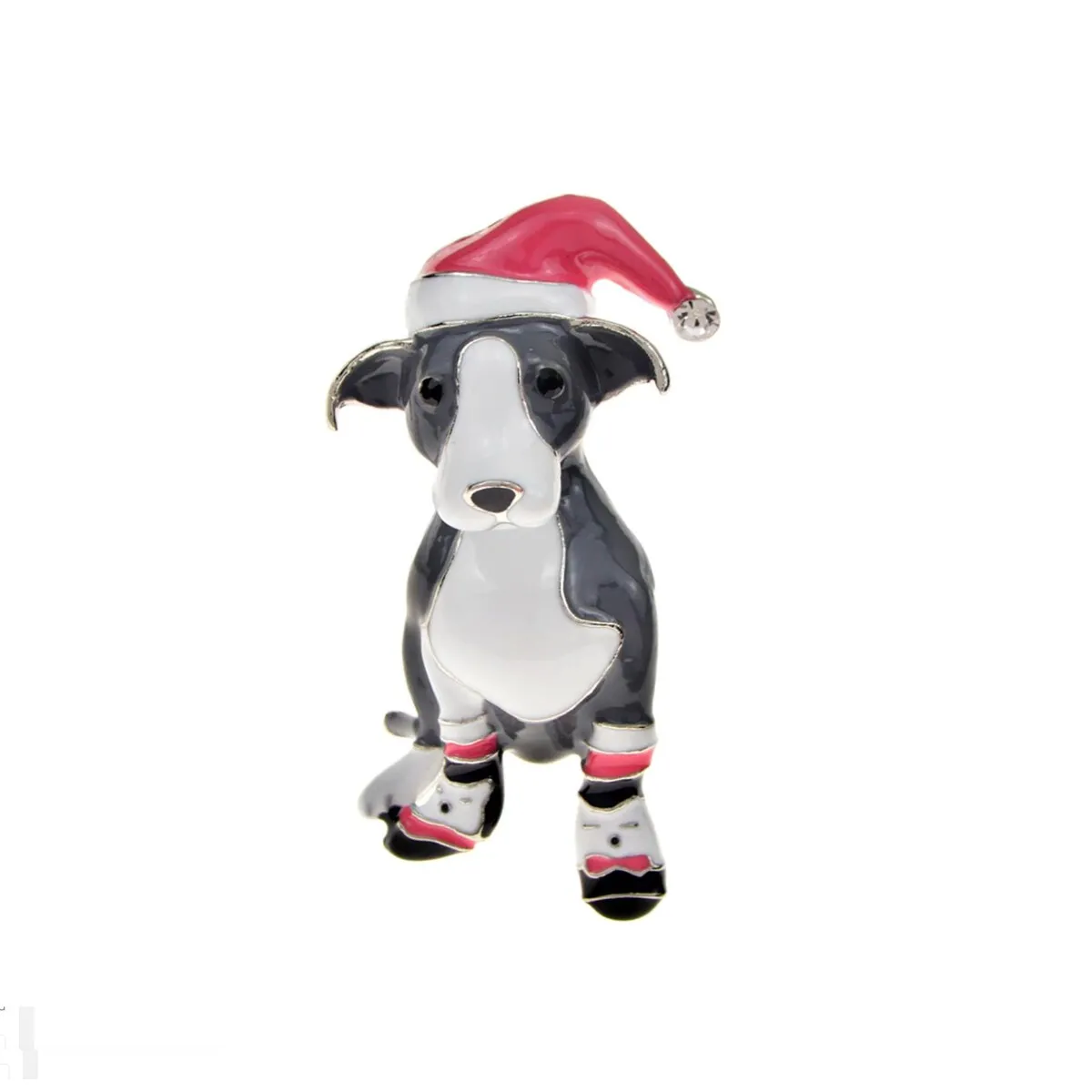 Black & White Christmas Dog Brooch sold by Zulily