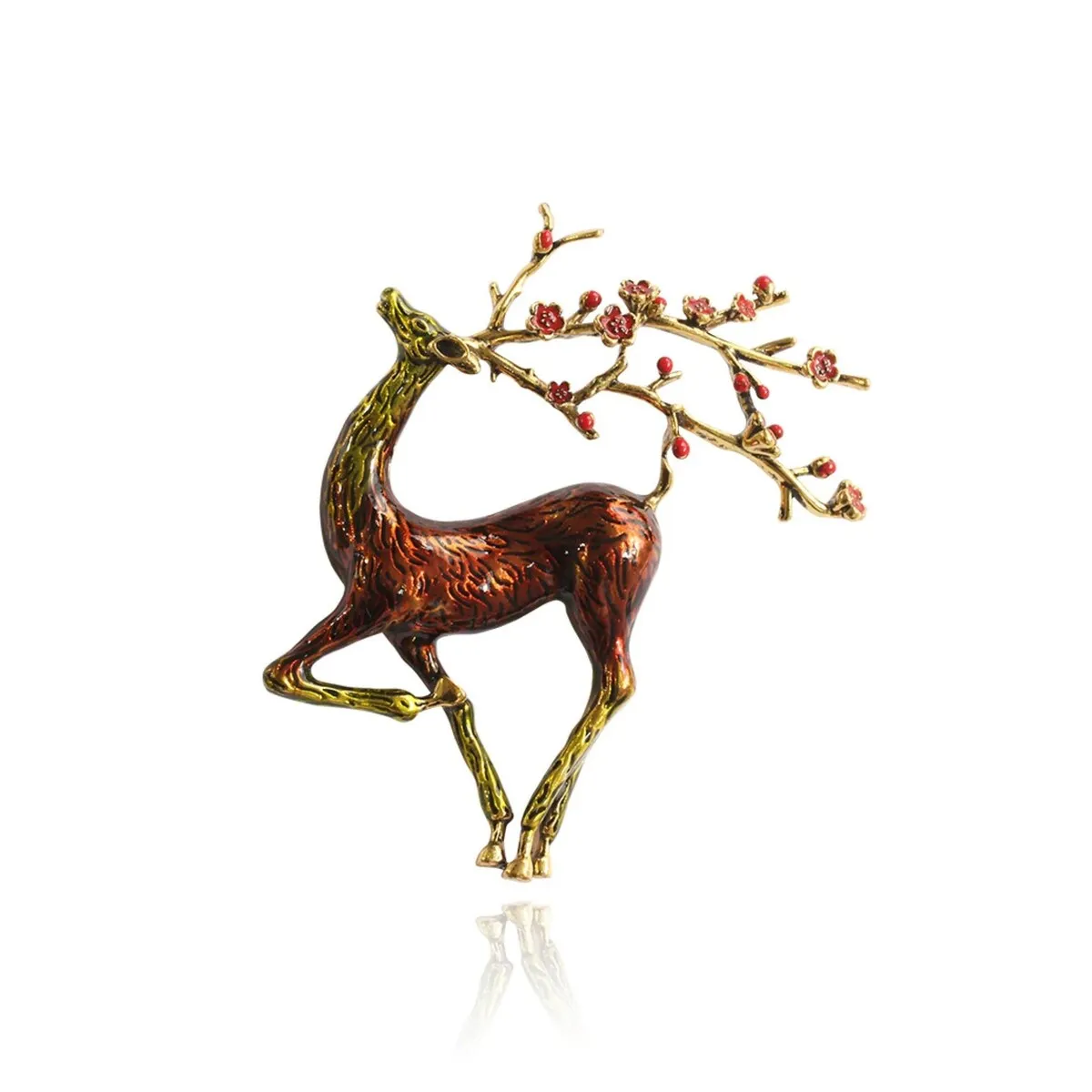 Deer & Red Floral Antlers Brooch sold by Zulily