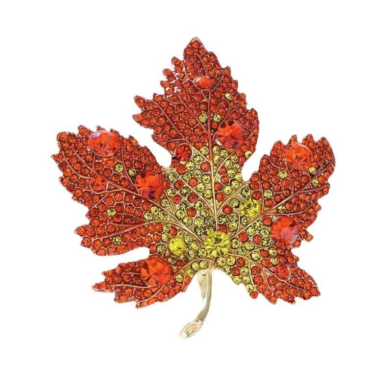 Don't AsK Orange & Yellow Crystal Maple Leaf Brooch sold by Zulily