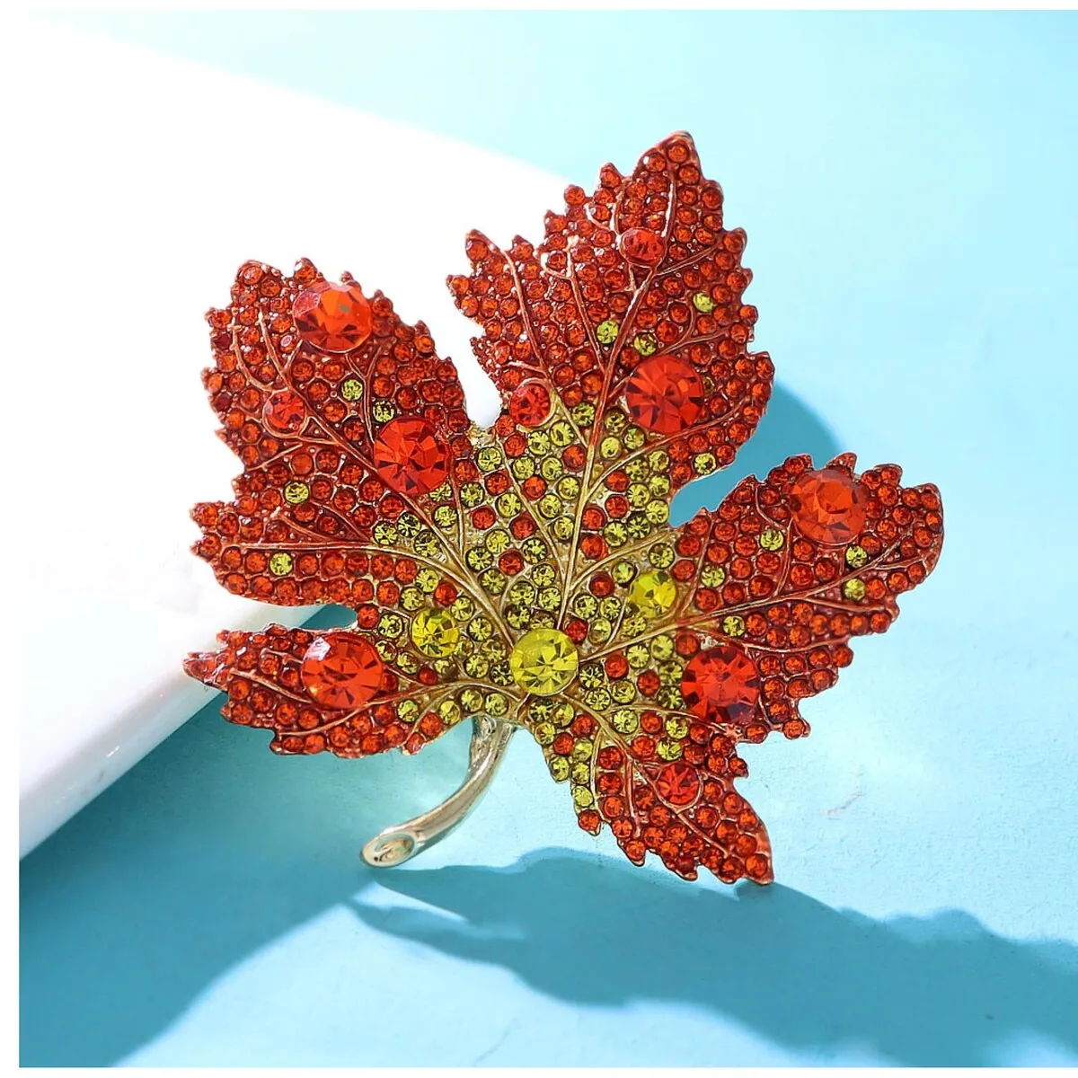 Don't AsK Orange & Yellow Crystal Maple Leaf Brooch sold by Zulily product image thumbnail 3