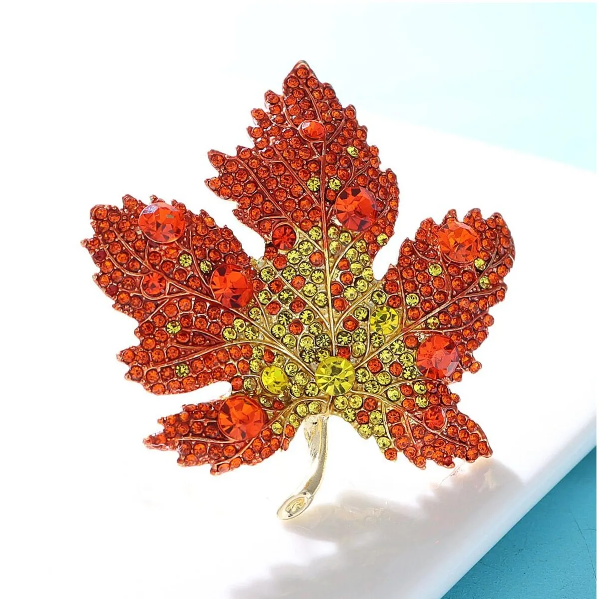 Don't AsK Orange & Yellow Crystal Maple Leaf Brooch sold by Zulily product image thumbnail 2