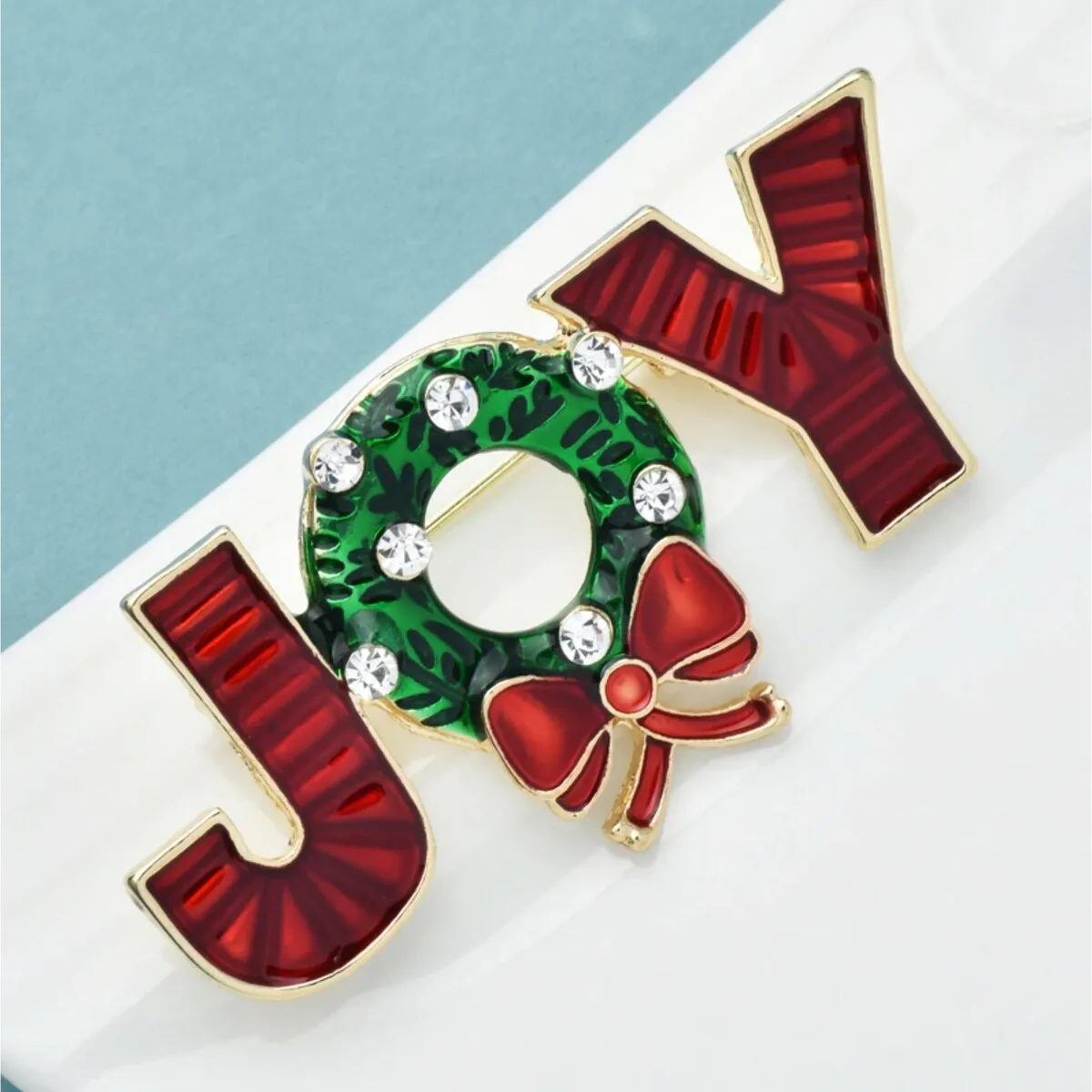 Don't AsK Red and Green Joy Wreath Brooch sold by Zulily product image thumbnail 2