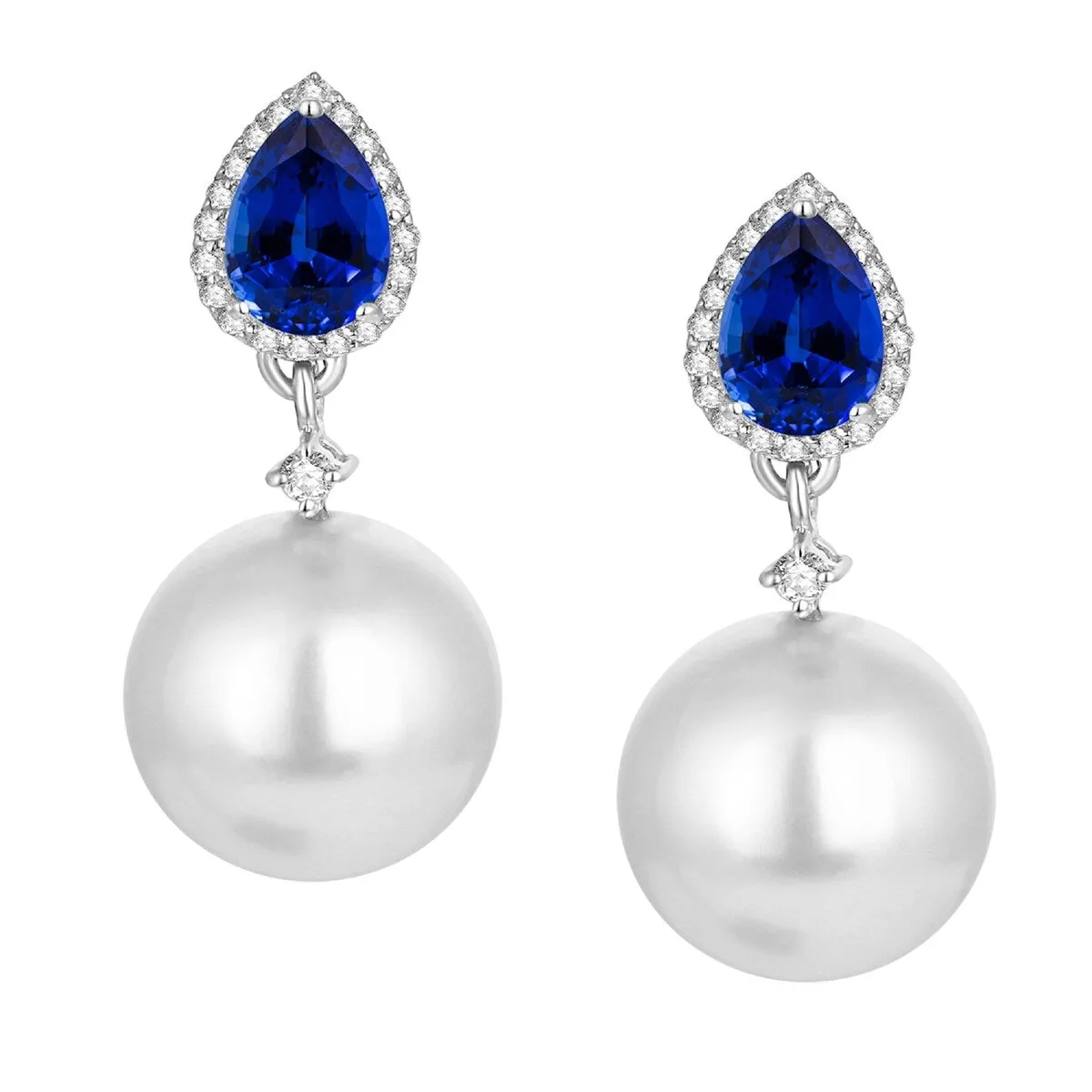 Elegant Shell Pearl, Blue Sapphire and White Topaz Drop Earrings in Sterling Silver sold by Zulily