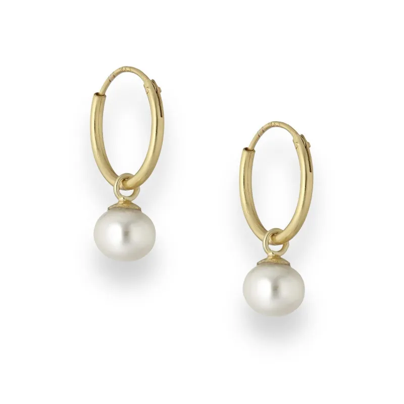 14k Gold Sterling Silver White Freshwater Pearl Huggie Hoop Earrings (121023-26) sold by Zulily