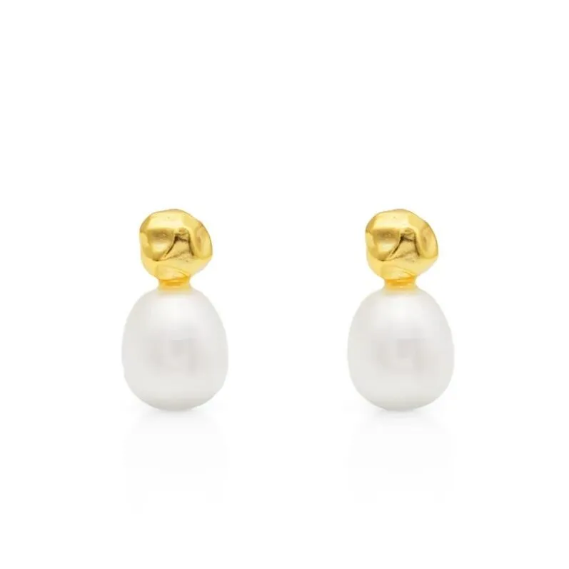 18K Gold Plated Sterling Silver & White Freshwater Pearl Stud Earrings - Signature Pearls sold by Zulily
