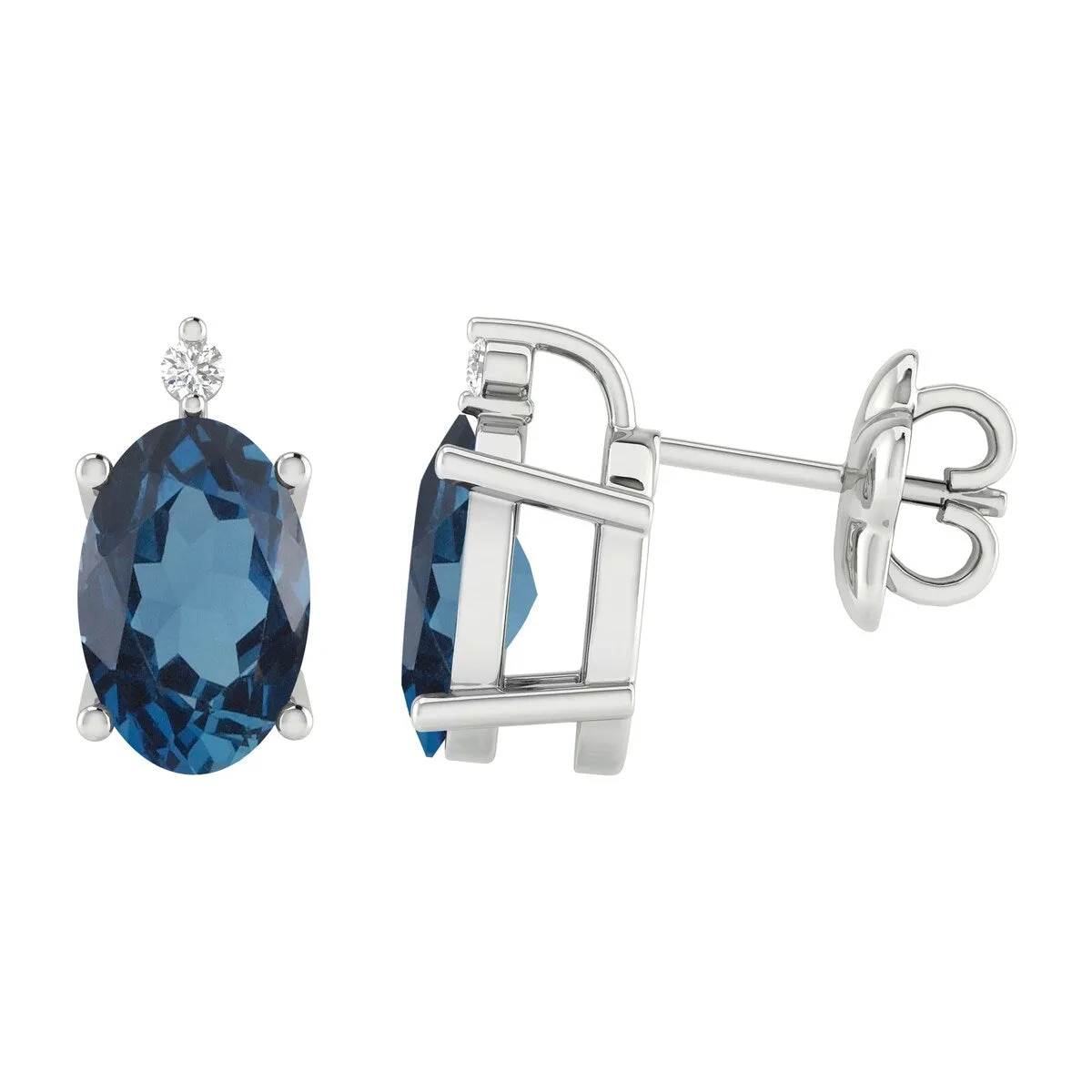 Oval Shape 1.15Ct Natural London Blue Topaz and White Diamond Stud Earrings in Sterling Silver sold by Zulily