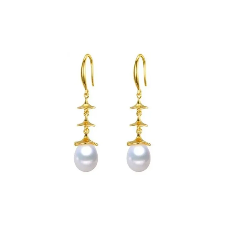 18K Gold Plated Sterling Silver Capped White Freshwater Pearl Drop Earrings - Signature Pearls sold by Zulily
