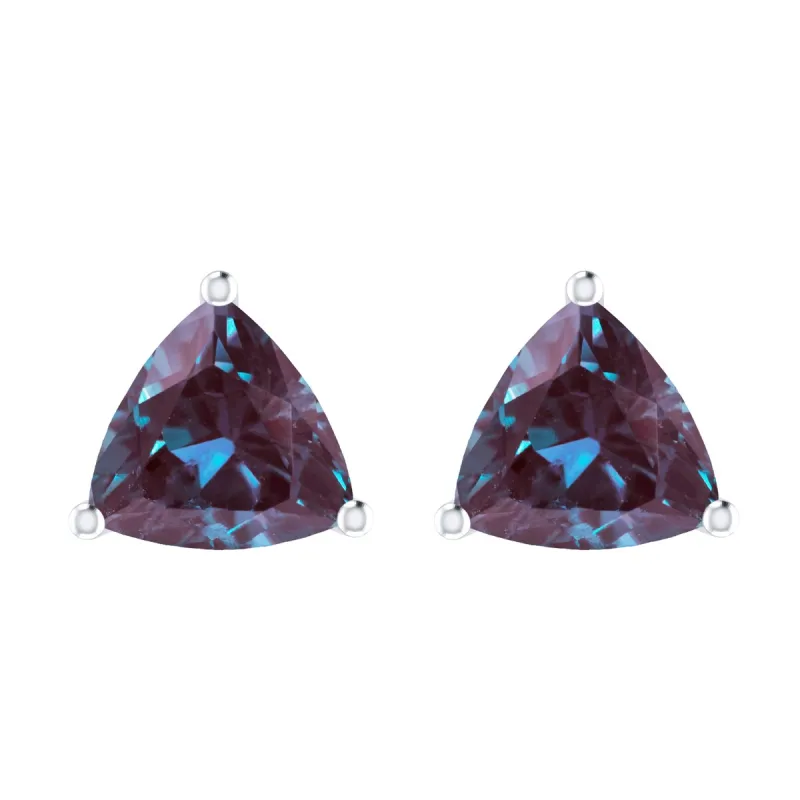 Trillion Cut Alexandrite Stud Earrings Color Changing Stone June Birthstone in Sterling Silver sold by Zulily