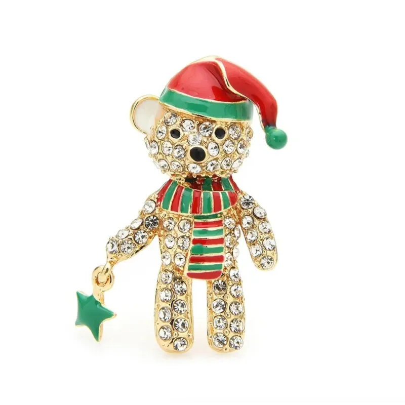Don't AsK Goldtone Crystal Pave Bear in Red & Green Santa Hat and Scarf Brooch sold by Zulily