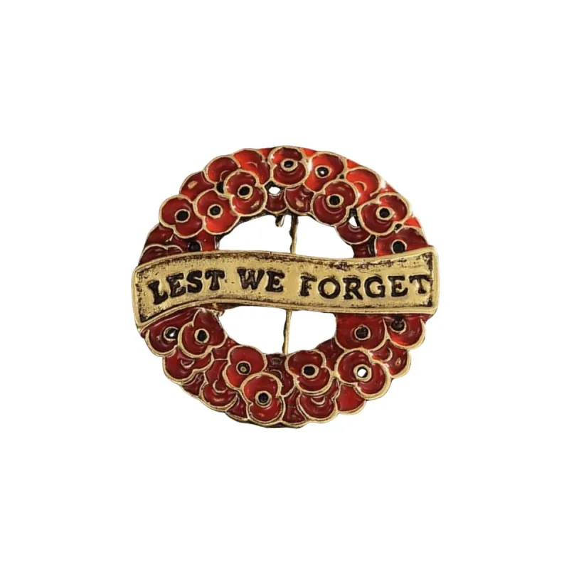 Don't AsK Goldtone "lest We Forget" Red Poppies Wreath Brooch sold by Zulily