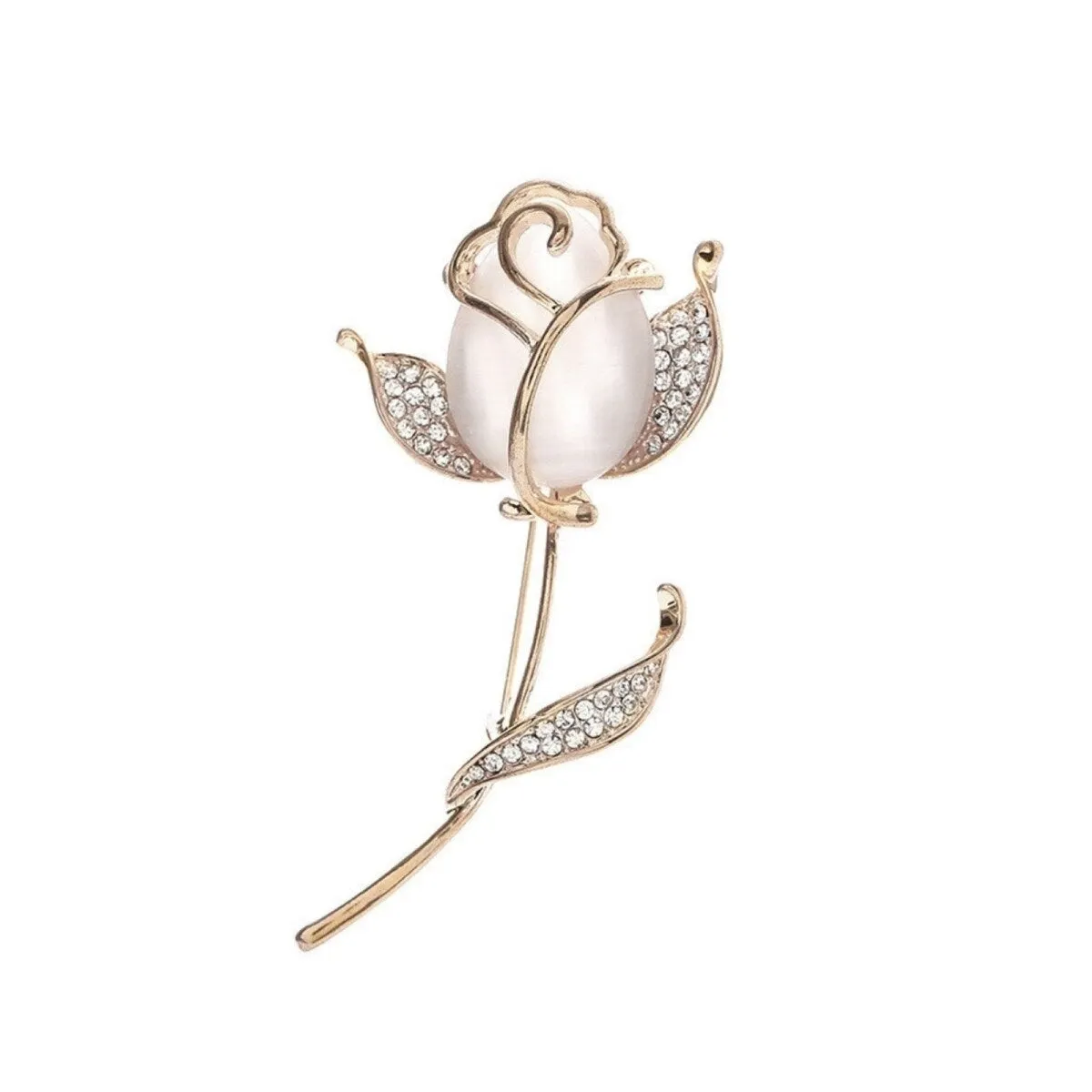 Don't AsK Goldtone Crystal & White Rose Flower Brooch sold by Zulily
