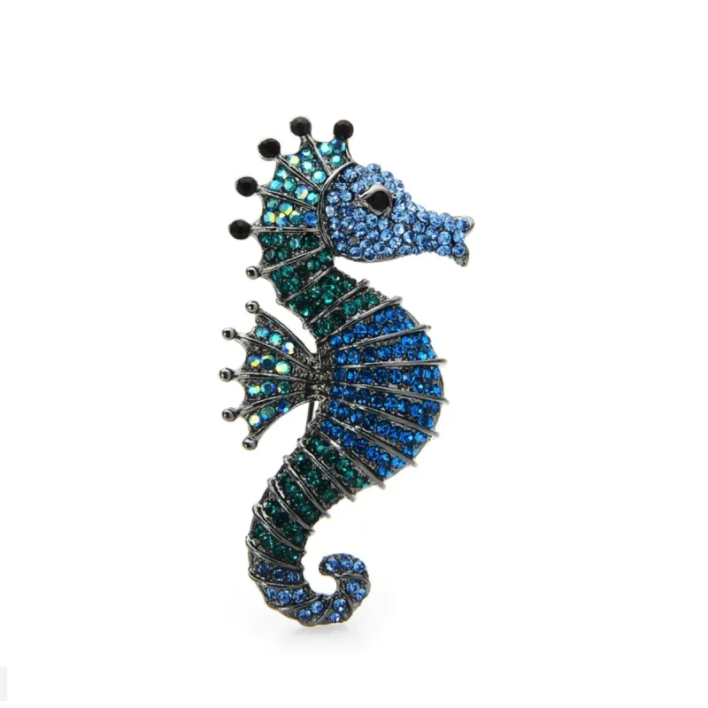 Don't AsK Blue & Green Crystal Studded Seahorse Brooch sold by Zulily