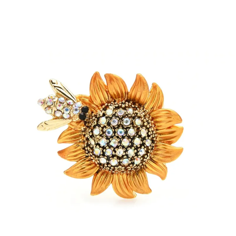 Don't AsK Goldtone Crystal Sunflower & Bee Brooch sold by Zulily