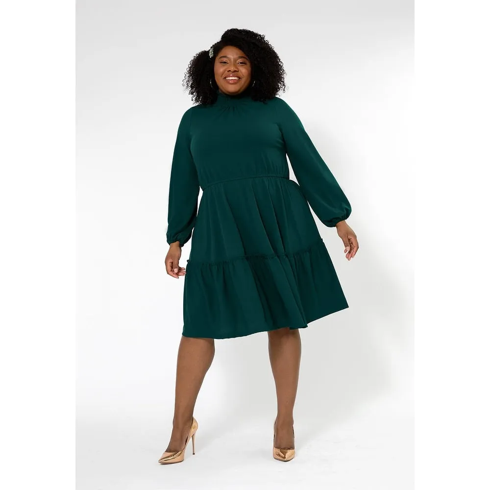 Leota Women's Long Sleeve Olive Boho Jersey Tiered Dress (Curve) Green sold by Zulily