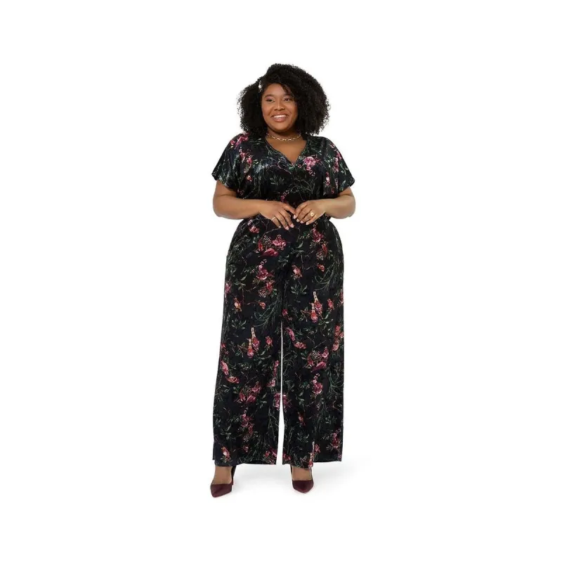 Leota Women's Ruby Floral Stretch Velvet Jumpsuit Black Size 1X sold by Zulily