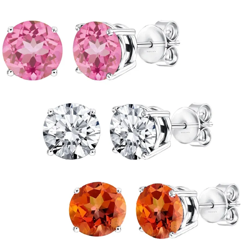 Set of 3 Sterling Silver Stud Earrings - Pink Topaz, Fire Topaz and White Topaz sold by Zulily