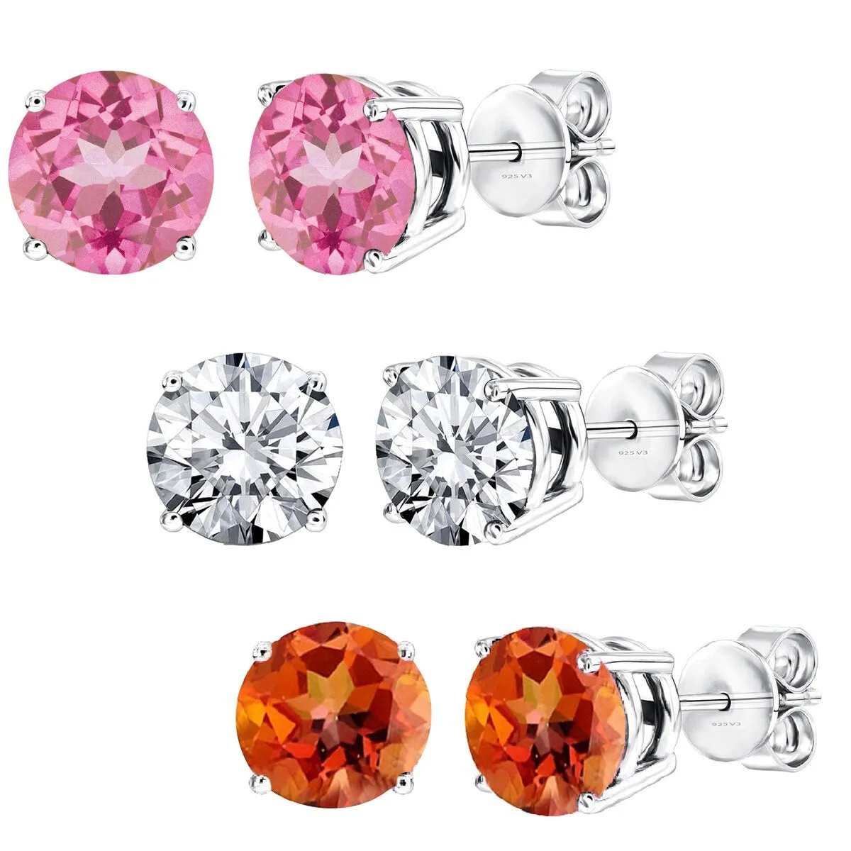 Set of 3 Sterling Silver Stud Earrings - Pink Topaz, Fire Topaz and White Topaz sold by Zulily