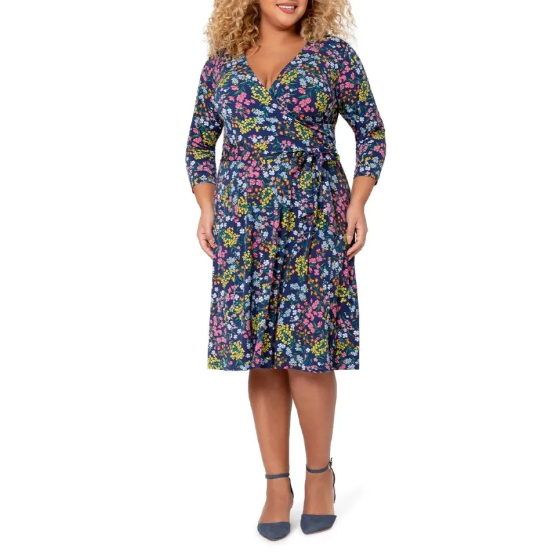 Leota Women's Faux Wrap Dress Blue Size 2X sold by Zulily