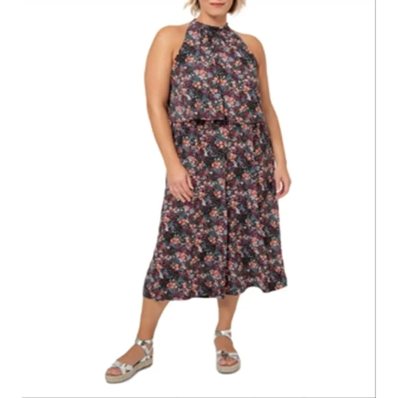 Leota Women's Skyler Floral Cropped Wide Leg Jumpsuit Black Size 1X sold by Zulily