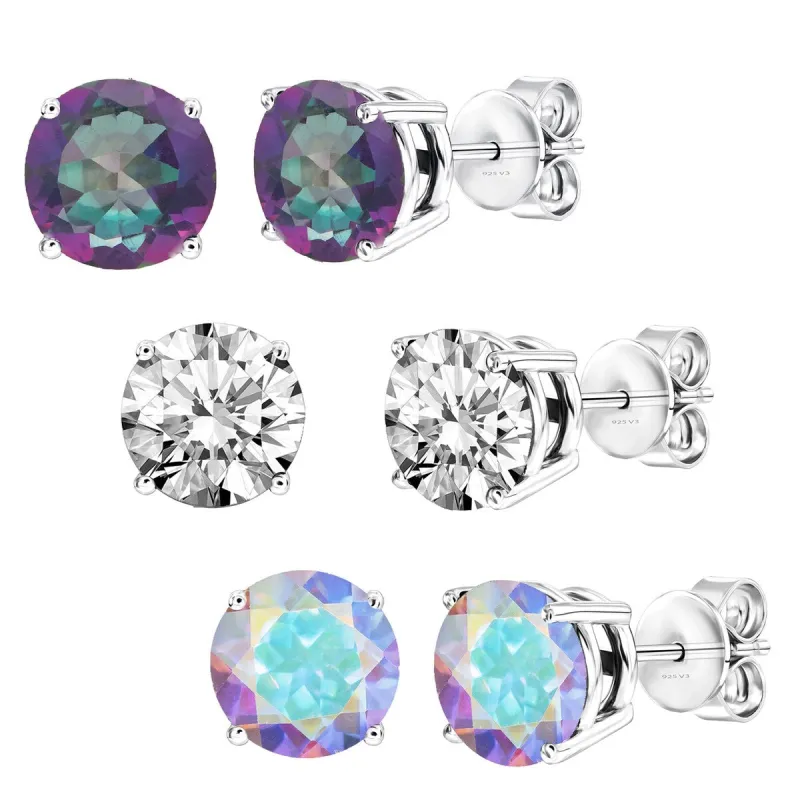 Set of 3 Sterling Silver Stud Earrings - Mystic Topaz, Mercury Topaz and White Topaz sold by Zulily